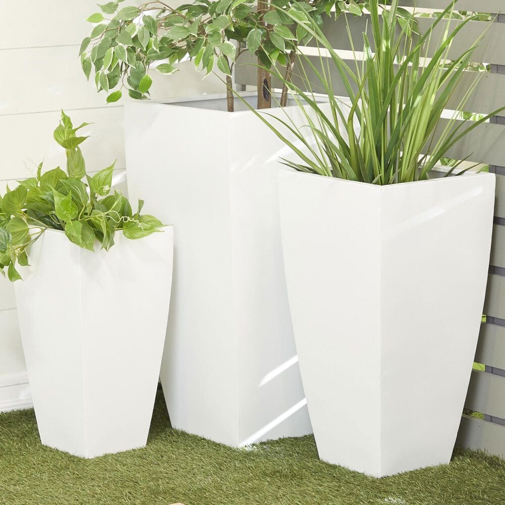 Maple and Jade Light Weight Planter with Tapered Base and Fluted Design in Satin White &#40;Set of 3&#41;, , large