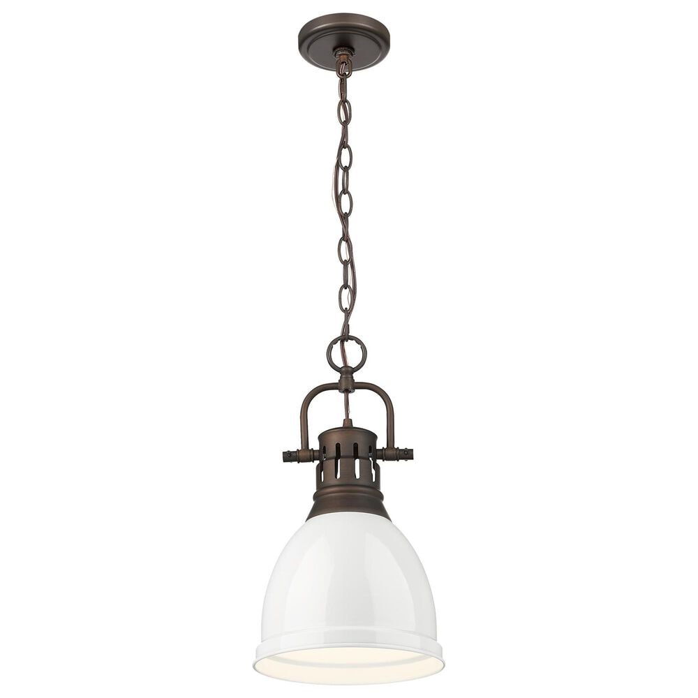 Golden Lighting Duncan 1-Light Small Pendant with Chain and White Shade in Rubbed Bronze, , large