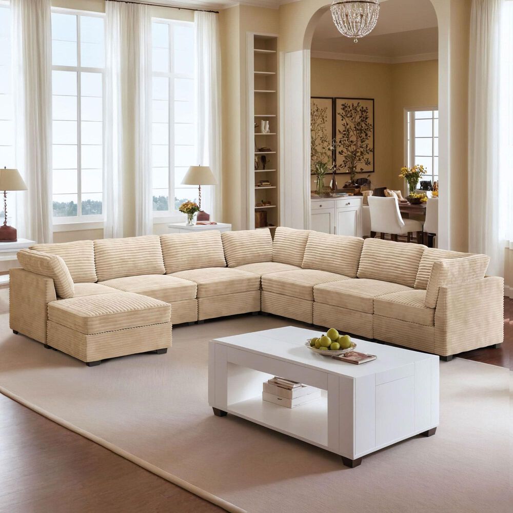 HOMLUX 8-Piece Mod L-Sectional with Chaise in Beige, , large