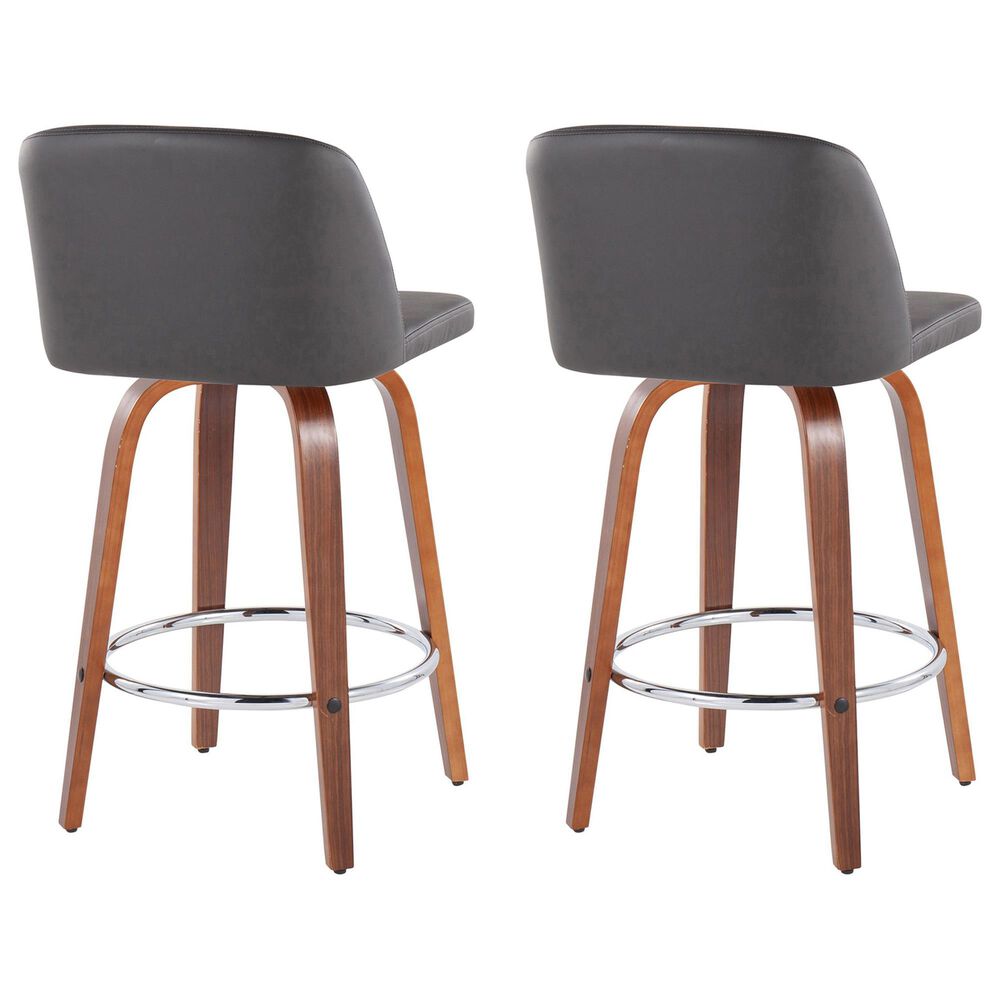 LumiSource Toriano Swivel Counter Stool with Grey Faux Leather Upholstery in Walnut and Chrome (Set of 2), , large