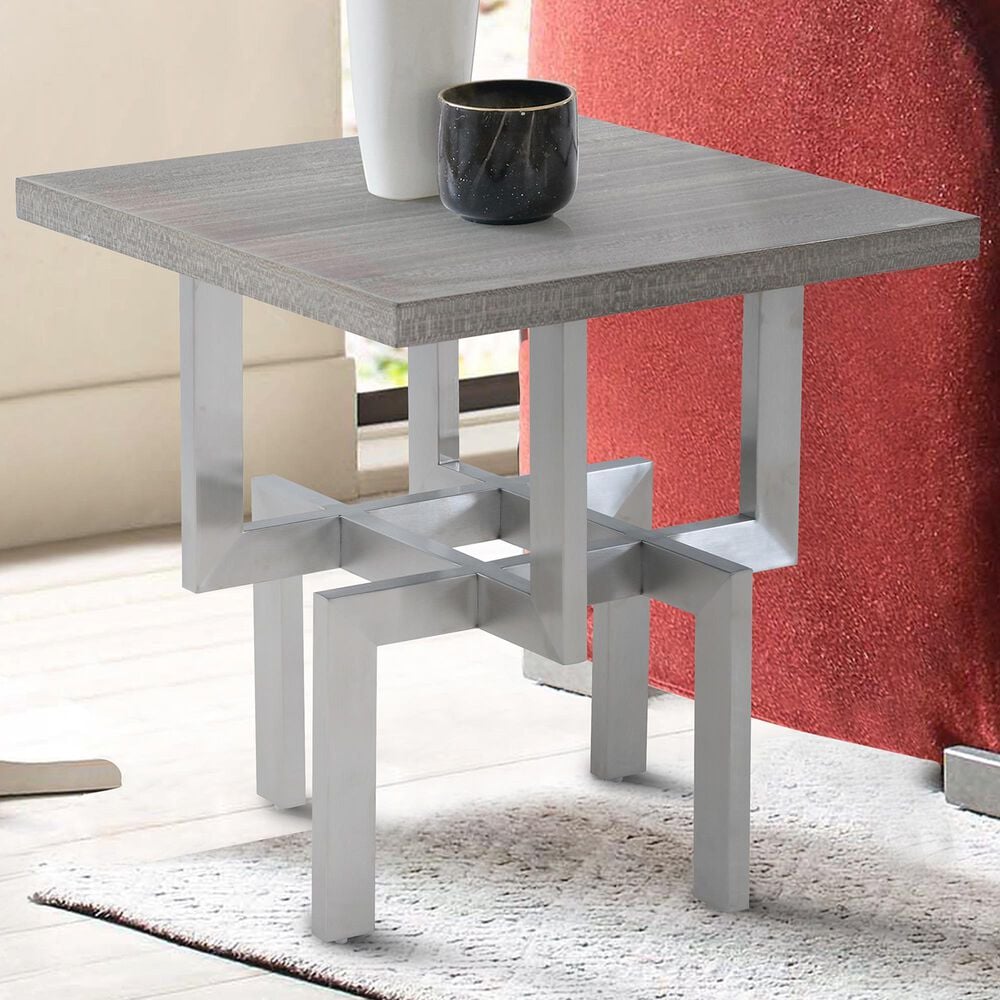Blue River Illusion End Table in Brushed Stainless Steel, , large
