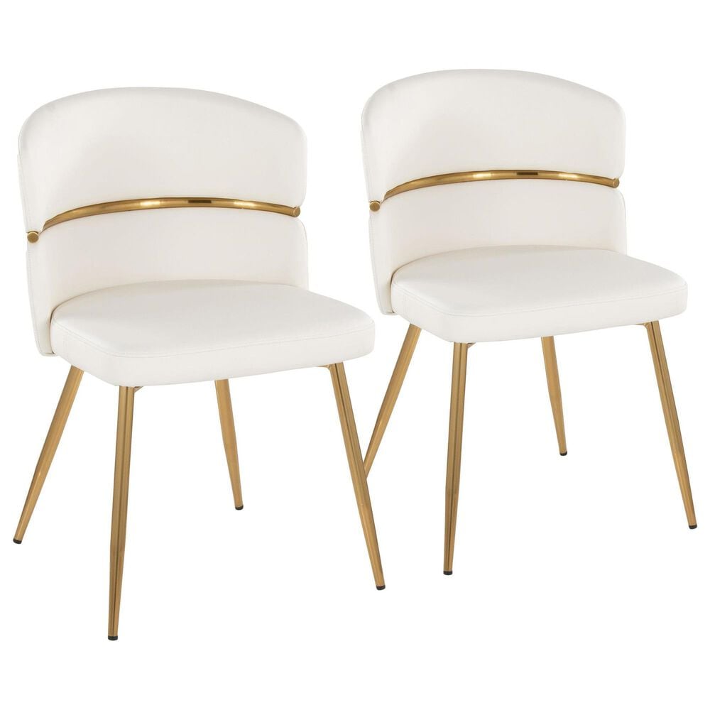 LumiSource Cinch Side Chair with White Faux Leather Cushion in Gold (Set of 2), , large