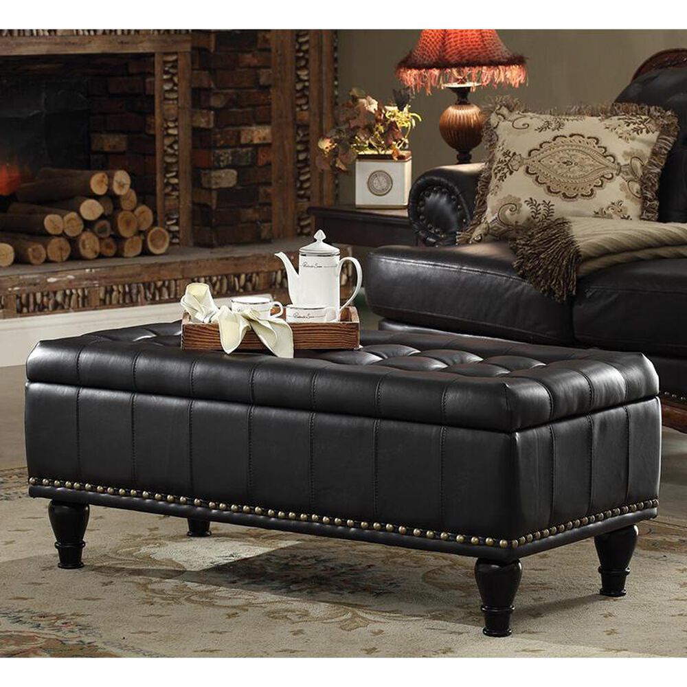 OSP Home Caldwell Storage Ottoman in Black Bonded Leather, , large