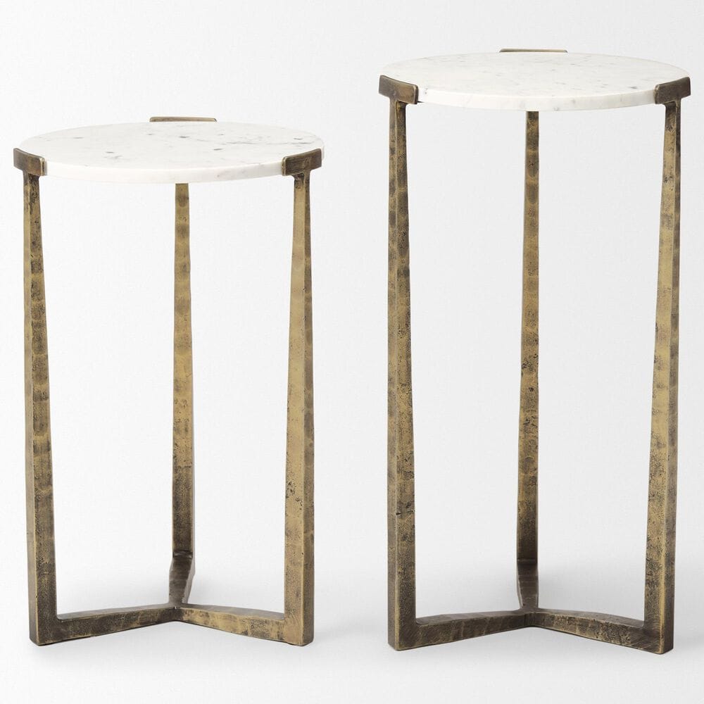 Mercana Atticus 2-Piece Nesting Accent Table Set in Antiqued Gold and White, , large