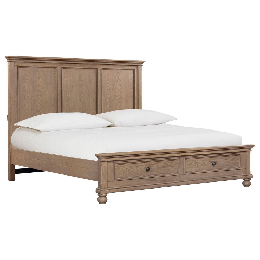 Riva Ridge Oxford 4-Piece King Panel Storage Bedroom Set in Tan with USB Ports, , large