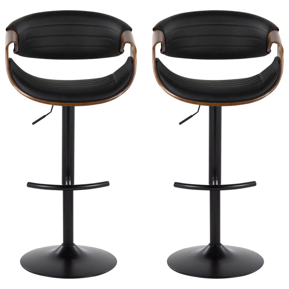 LumiSource Symphony Swivel Adjustable Bar Stool with Black Upholstery in Walnut and Black (Set of 2), , large