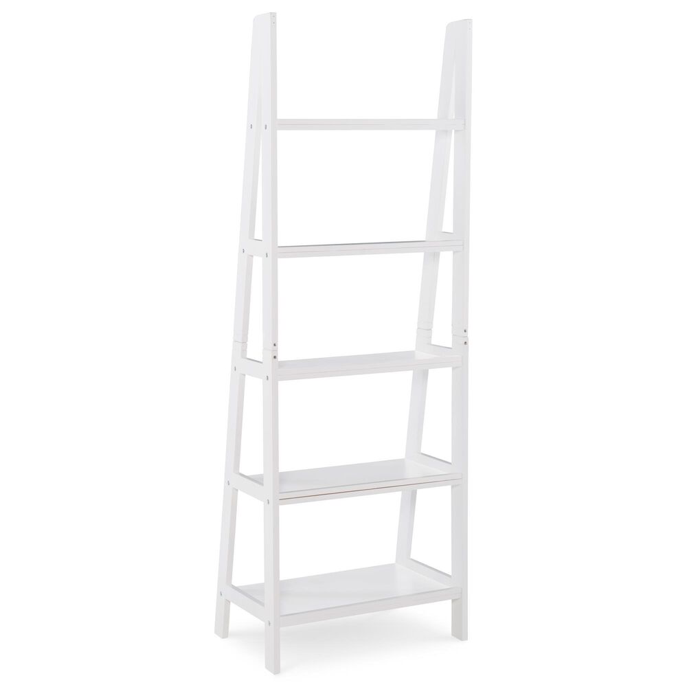 Linon Home Decor Acadia 5-Shelf Ladder Bookcase in White, , large