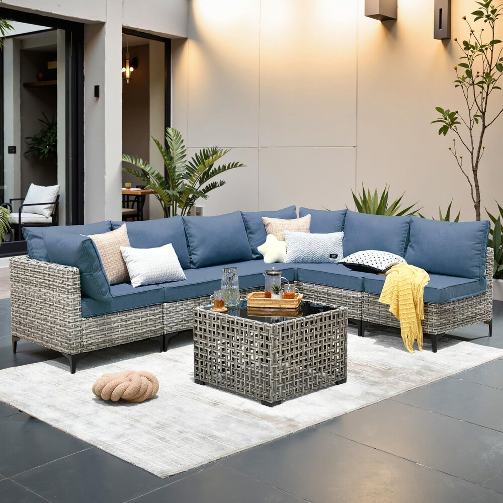 HOMLUX 7-Piece Patio Conversation Set in Denim Blue, , large