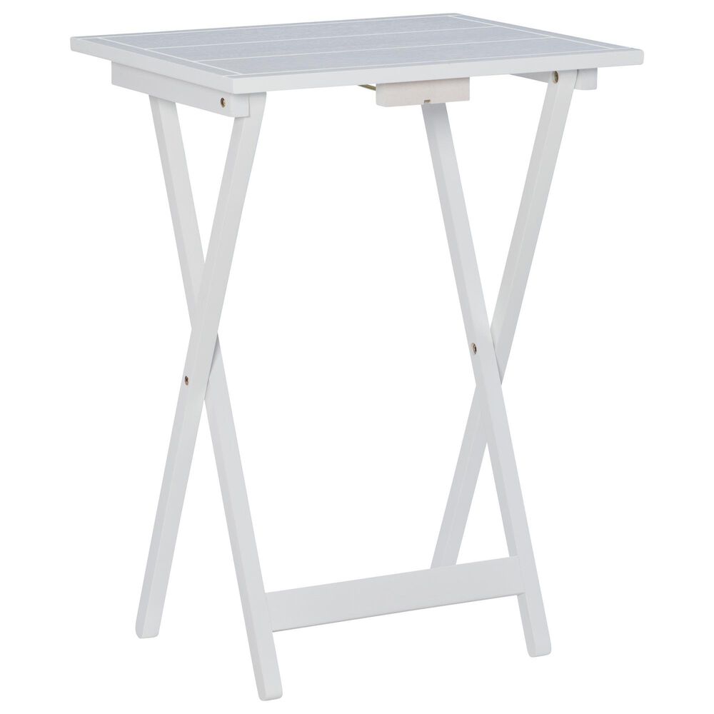 Linon Home Decor Lisbon Folding TV Tray Table Set with Stand in White (Set of 4), , large