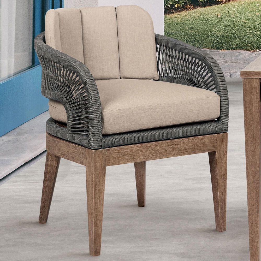 Blue River Orbit Outdoor Dining Chair with Taupe Cushion in Weathered Eucalyptus, , large
