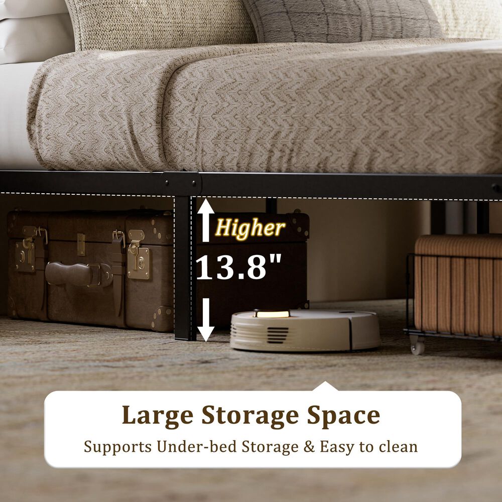 HOMLUX Full Upholstered Platform Storage Bed Frame with Storage Headboard in Beige, , large