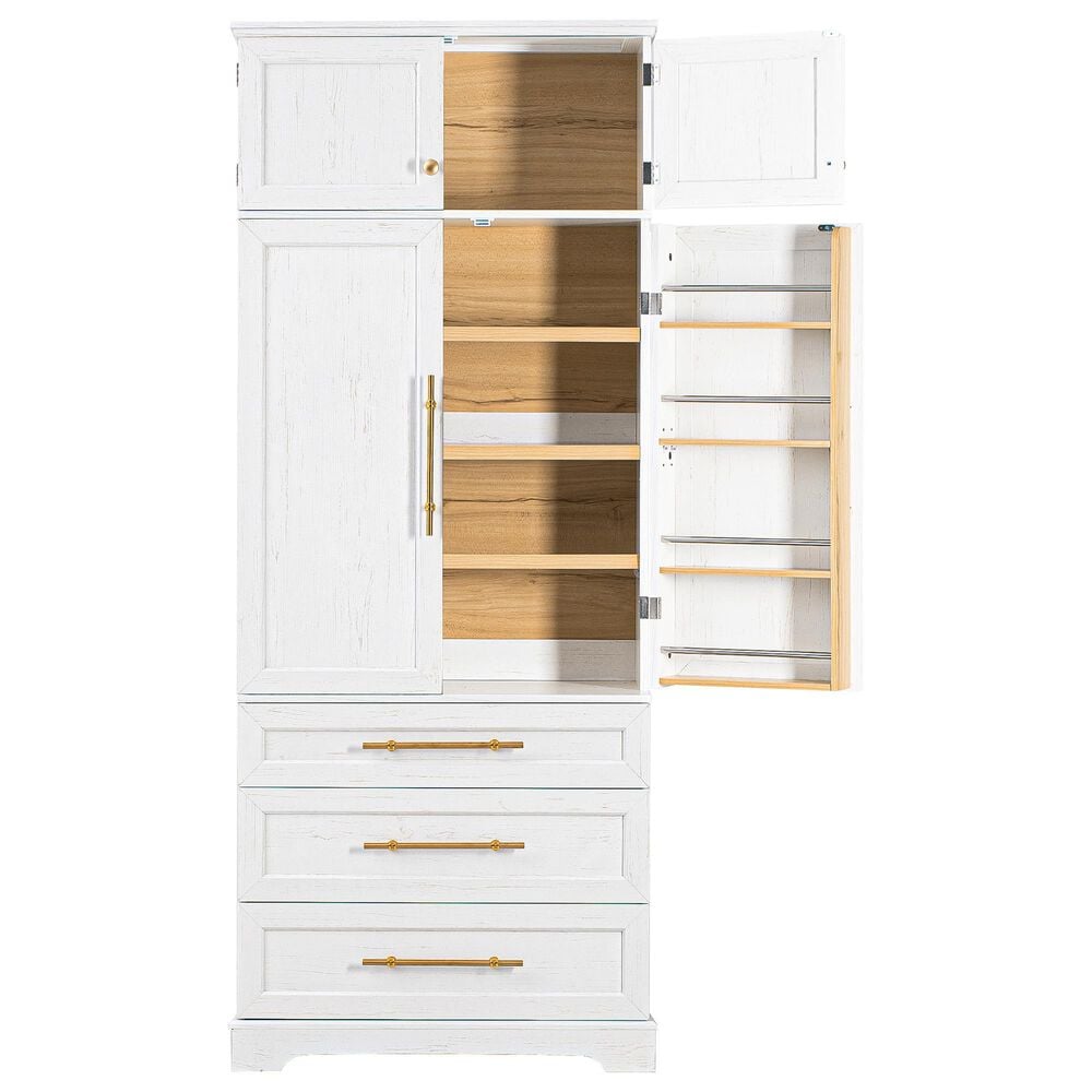 HOMLUX HOMLUX 78.2" Tall Farmhouse Kitchen Pantry Cabinet with 8 Door Shelves, Storage Cabinet with 3 Adjustable Shelves, 3 Large Drawers, Versatile Cupboard for Kitchen, Dining &amp; Bathroom, Retro White, , large