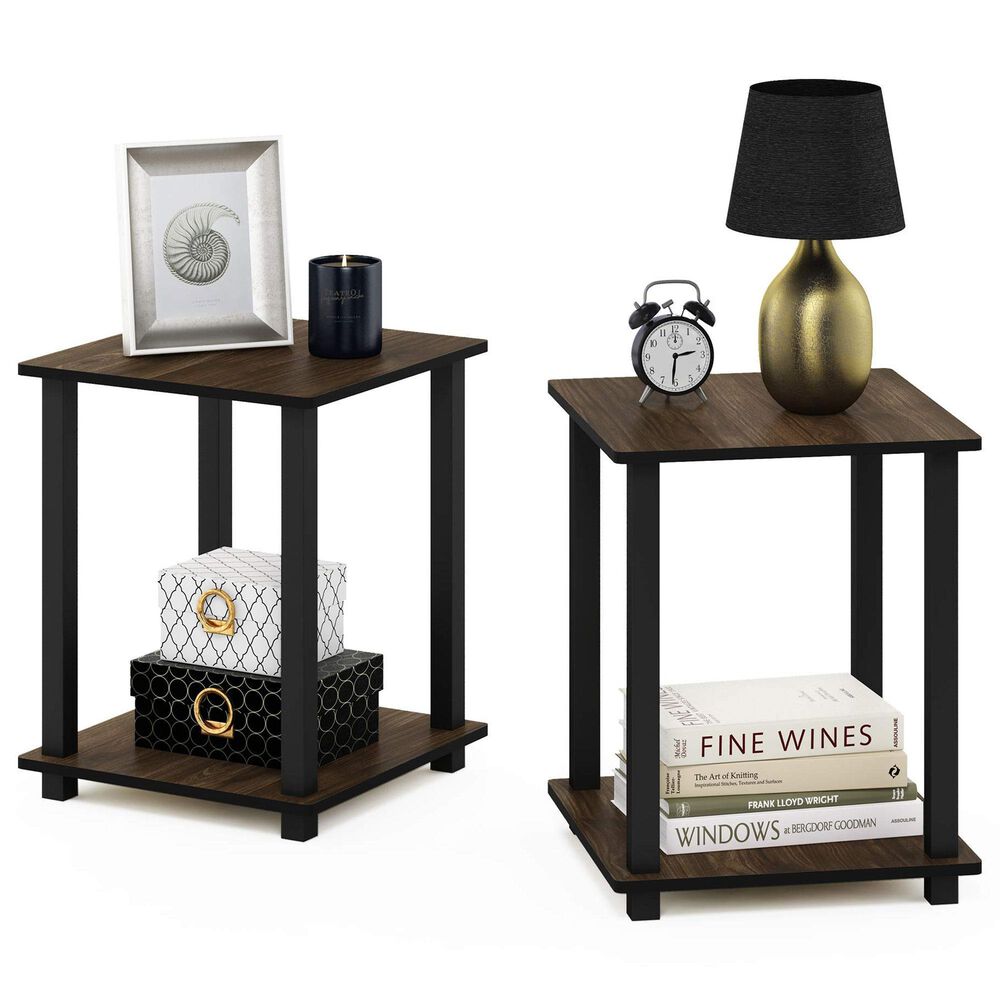 HOMLUX 2-Tier End Table in Columbia Walnut and Black (Set of 2), , large