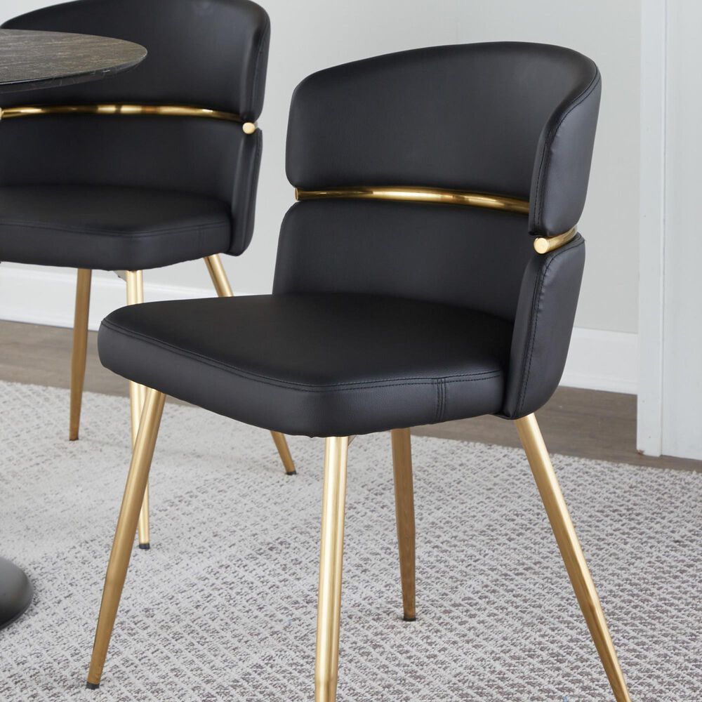 Lumisource Cinch Side Chair with Black Faux Leather Cushion in Gold &#40;Set of 2&#41;, , large