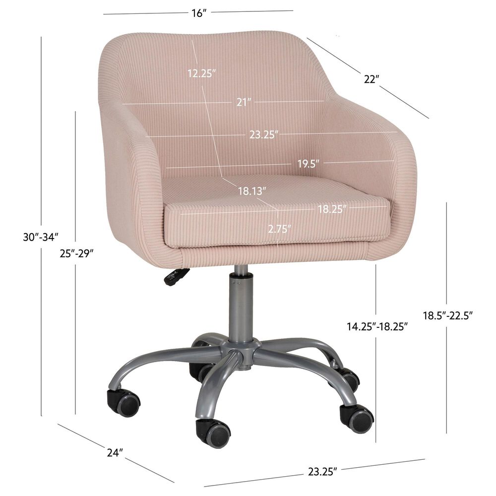 Linon Home Decor Rylen Office Chair with Pink Cushion in Silver, , large