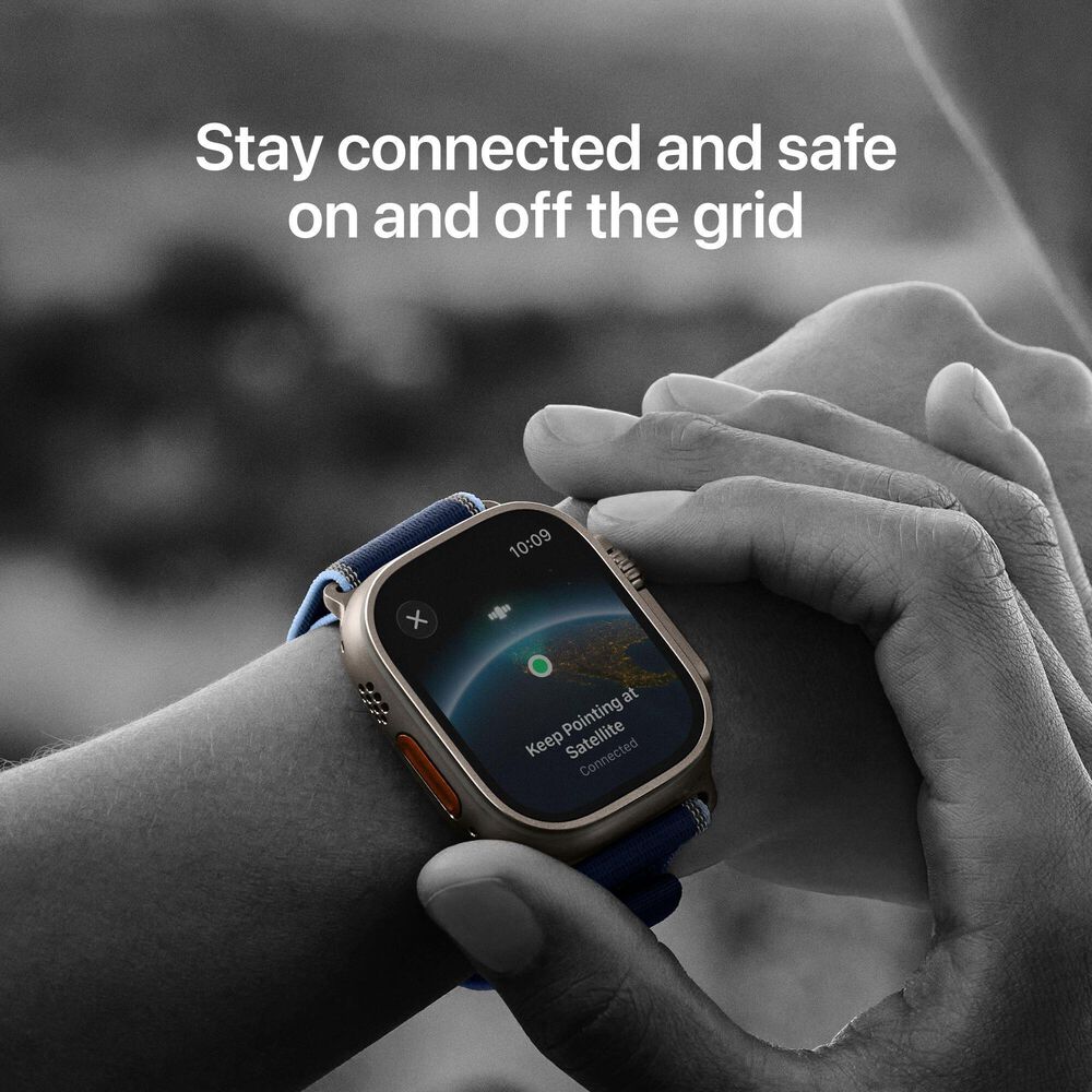 Apple Watch Ultra 3 (GPS+Cellular) 49mm Titanium Case with Blue/Bright Blue Trail Loop - S/M in Natural and 2-Year AppleCare+, , large