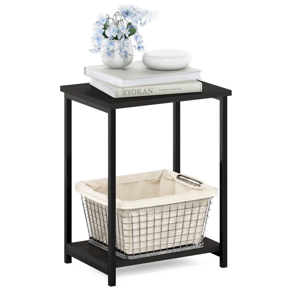 HOMLUX 2-Tier End Table with Open Shelf Storage Display in Espresso, , large