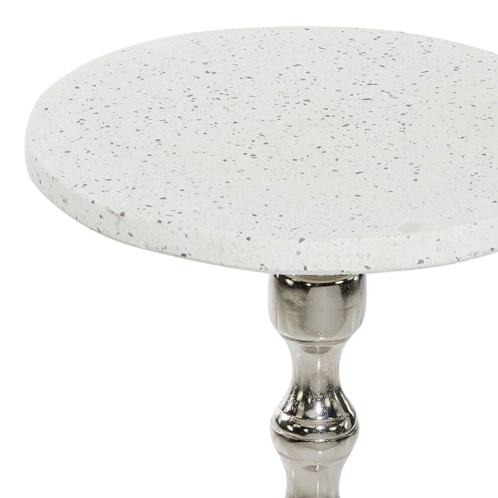 Uma Enterprises Pedestal Accent Table in Silver and White, , large