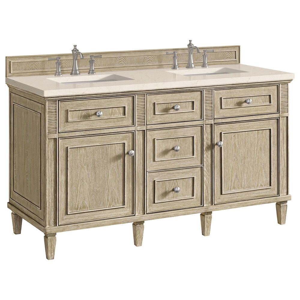 James Martin Vanities Lorelai 60" Double Vanity in Whitewashed Oak with 3 cm Eternal Marfil Quartz Top, , large