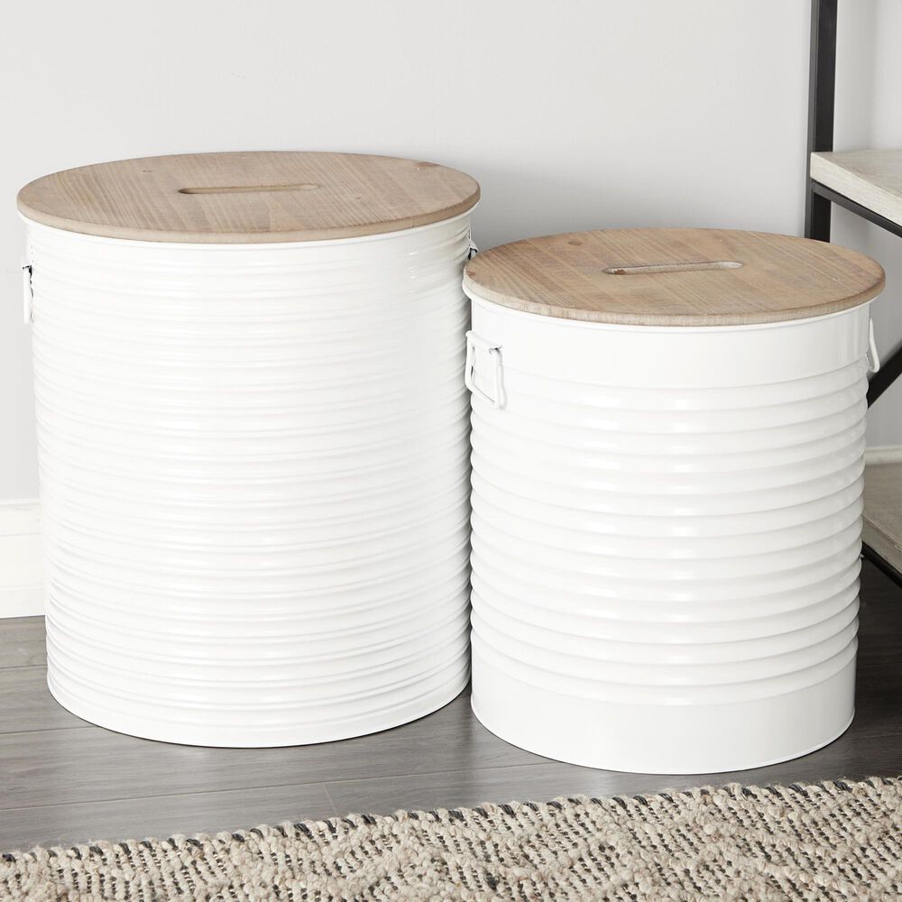 Maple and Jade 2-Piece Metal Storage Side Table Set with Wood Top in Polished White and Dark Brown, , large