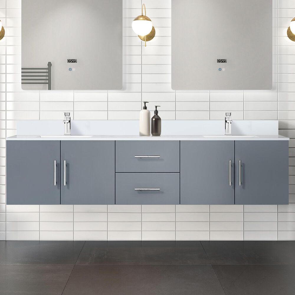 Lexora Home Geneva 80&quot; Double Bathroom Vanity in Dark Grey with 2 cm White Cultured Marble Top and Rectangular Sinks, , large