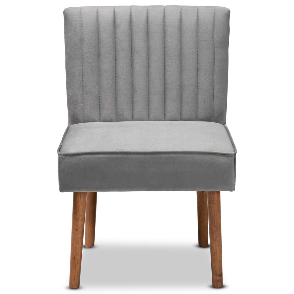 Baxton Studio Alvis Side Chair with Grey Velvet Cushion in Walnut Brown, , large