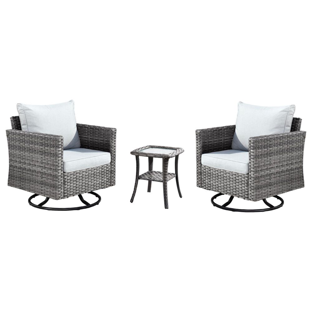 HOMLUX 3-Piece Patio Conversation Set with Square-Arm Swivel Rocking Chairs in Gray, , large