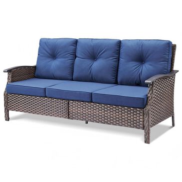 Sunwell Garden 37"H 3-Seater Outdoor Sofa with Wide Armrests and Navy Cushions in Brown, , large