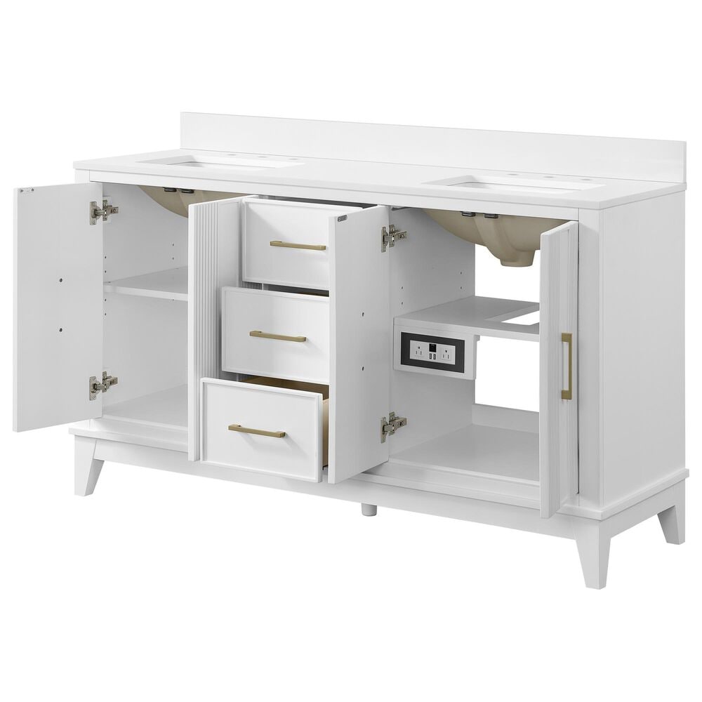 37B Fenwick 60" Double Bathroom Vanity in Bright White with Glossy White Composite Stone Top and Backsplash, , large