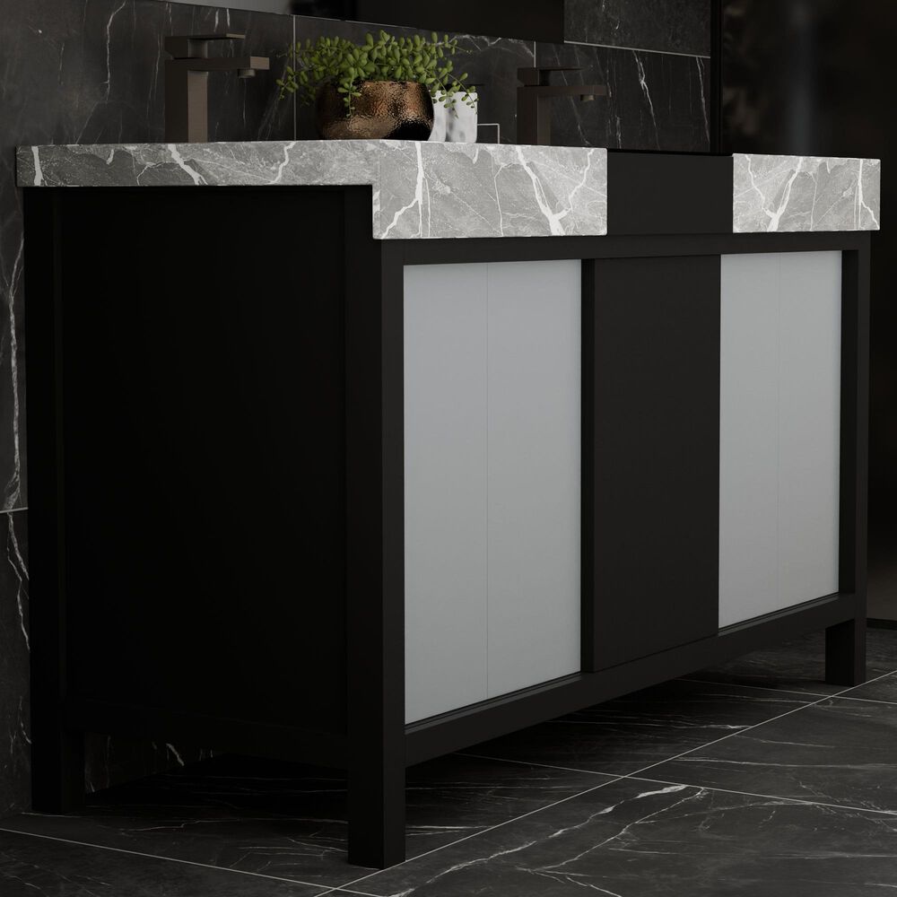 Lexora Home Zilara 55&quot; Double Bathroom Vanity in Black and Grey with 11 cm Castle Grey Marble Top and Rectangular Sinks, , large