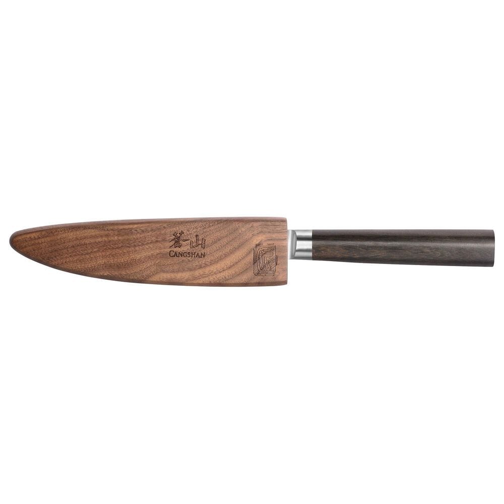 Cangshan Haku 5&quot; Serrated Utility Knife with Sheath in Dark Brown and Silver, , large