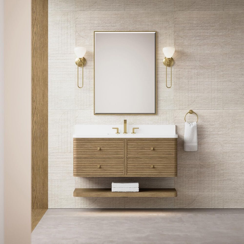 James Martin Allamari 48" Single Bathroom Vanity in Dune Mist with 3 cm White Zeus Silestone Top and Rectangular Sink, , large