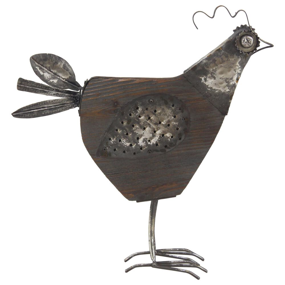 Maple and Jade 19" Farmhouse Rooster Sculpture in Black and Dark Brown, , large