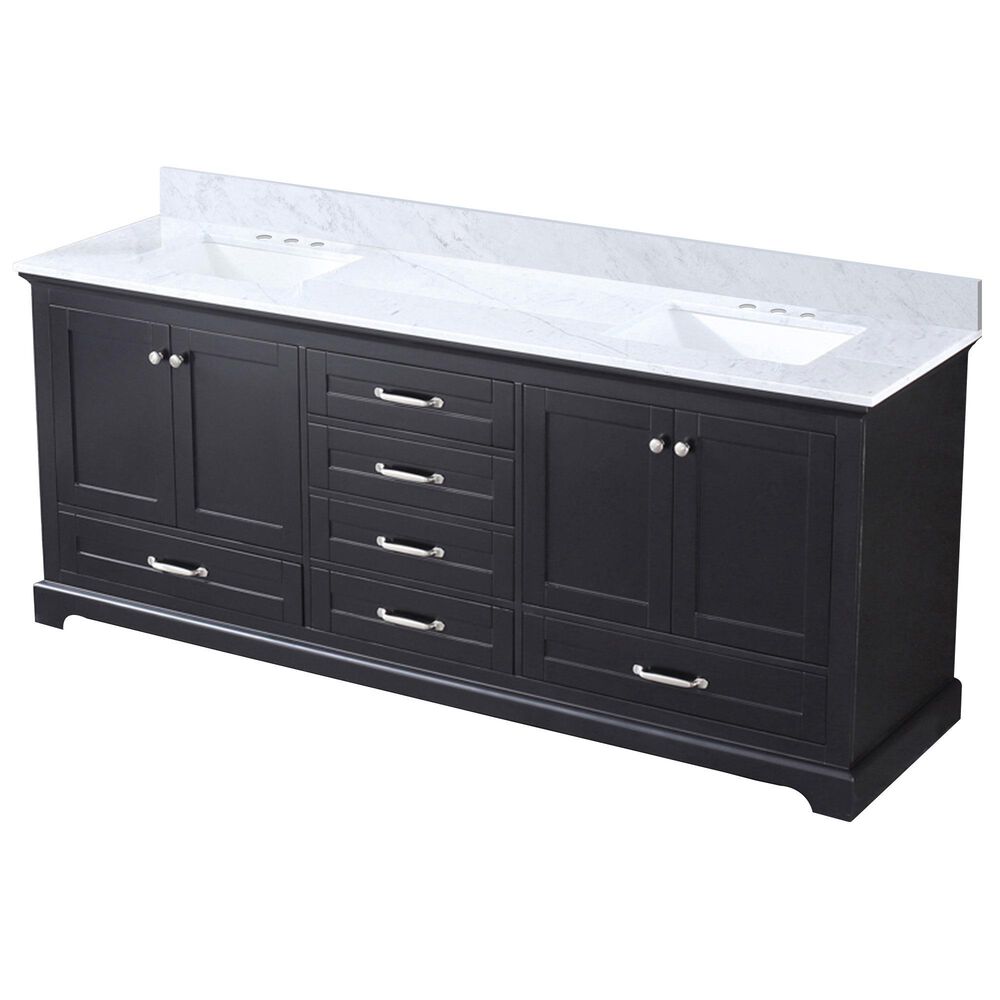 Lexora Home Dukes 80" Double Bathroom Vanity in Espresso with 2 cm White Carrara Marble Top and Rectangular Sinks, , large