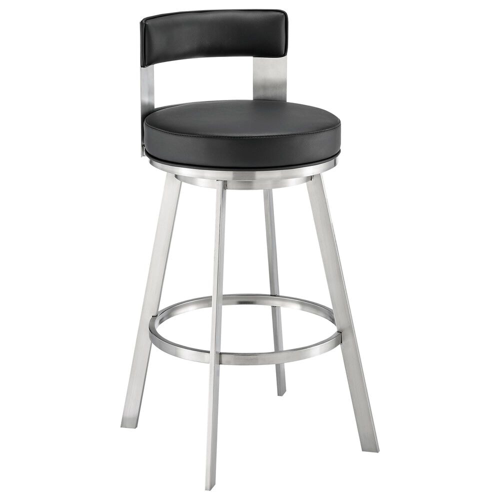 Blue River Flynn 30" Swivel Bar Stool with Black Cushion in Brushed Stainless Steel, , large