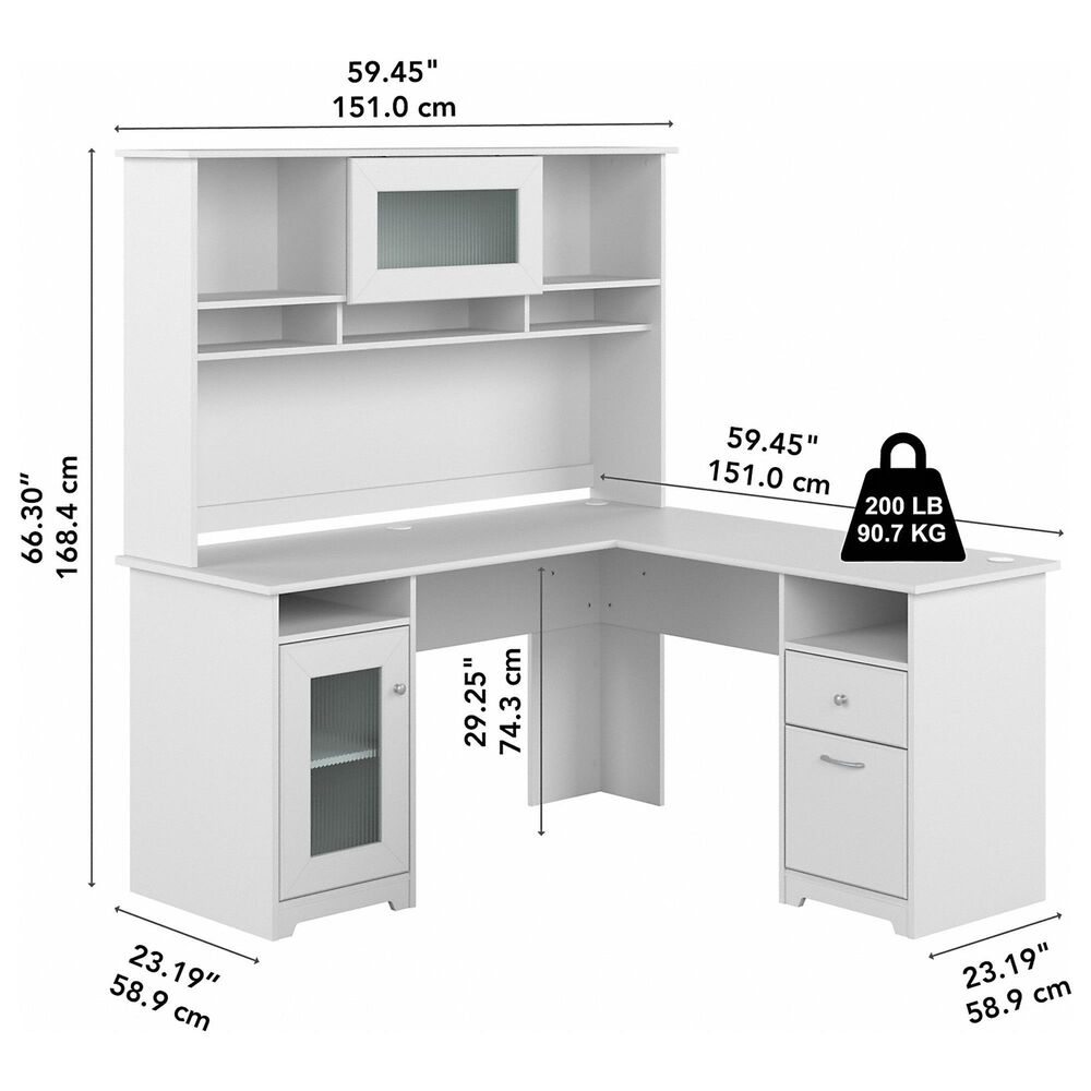 Bush Cabot 60&quot; L-Shaped Desk with Hutch and Storage in White, , large
