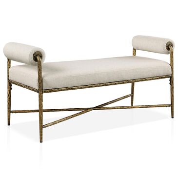 Furniture of America Lalia Hammered Metal Upholstered Bench in Matte Gold, , large