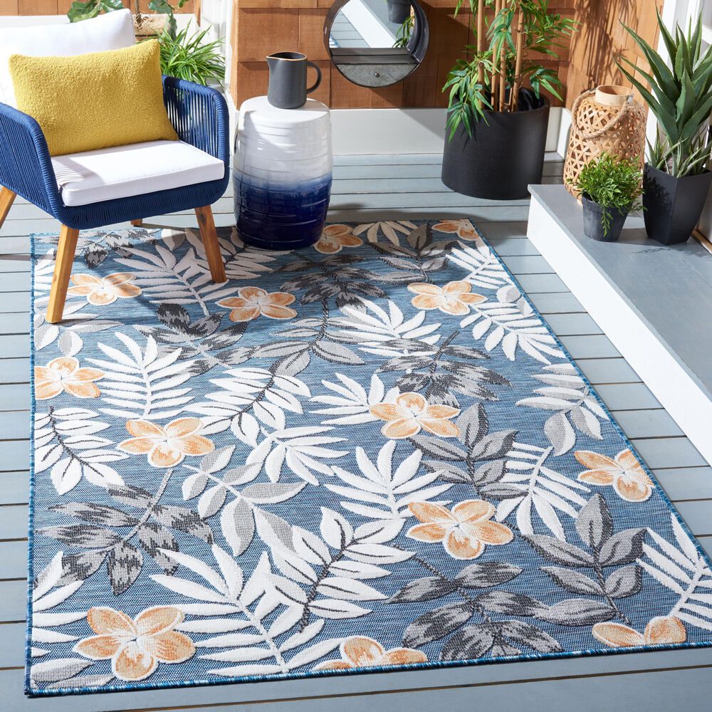 Safavieh Cabana CBN405M 6&#39;6&quot; x 9&#39;6&quot; Blue and Grey Indoor/Outdoor Area Performance Rug, , large