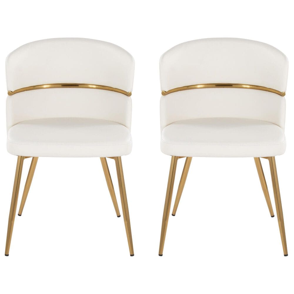 LumiSource Cinch Side Chair with White Faux Leather Cushion in Gold (Set of 2), , large