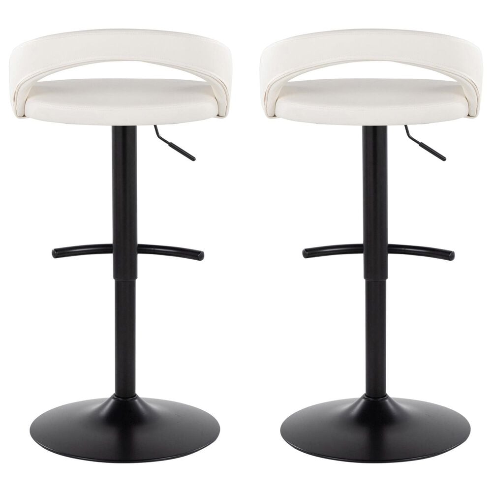 LumiSource Grotto Adjustable Bar Stool with White Faux Leather Upholstery in Black (Set of 2), , large
