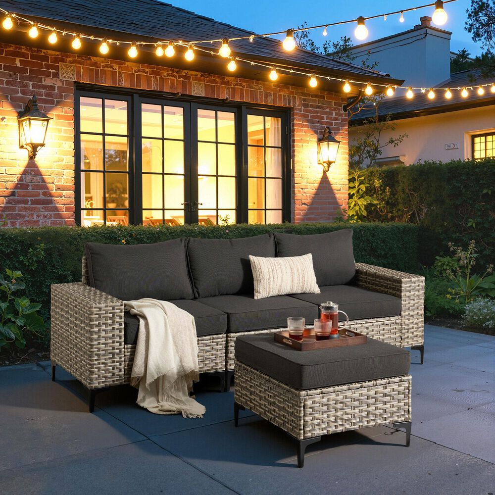 HOMLUX 4-Piece Patio Modular Sofa and Ottoman Set in Black, , large