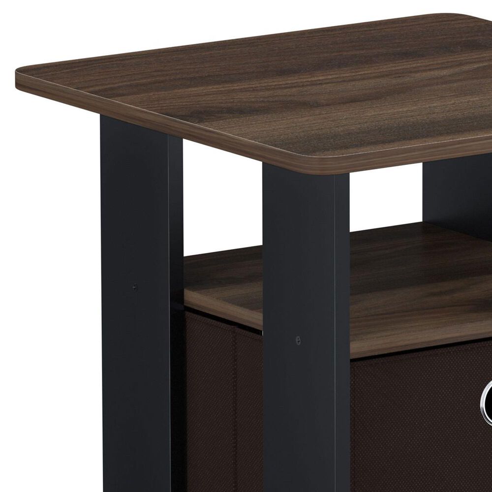 HOMLUX 2-Piece 1-Shelf End Table with Bin Drawer in Walnut and Dark Brown, , large