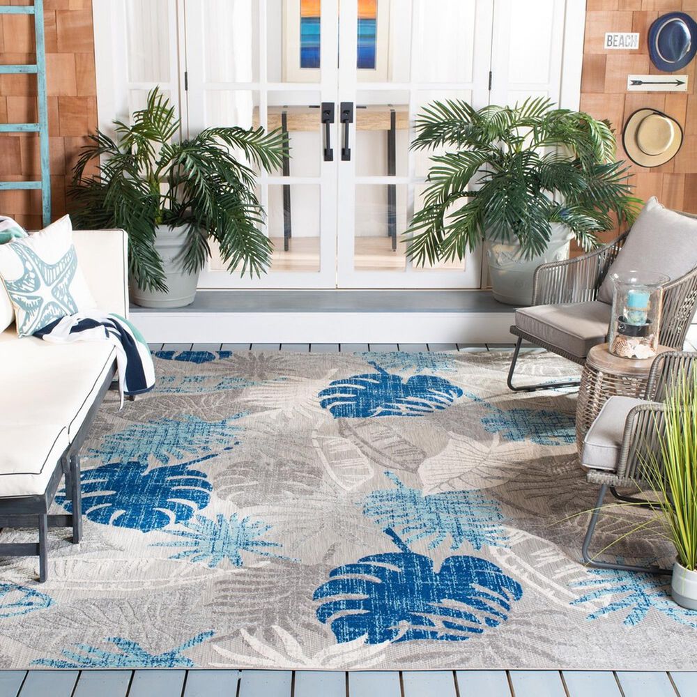 Safavieh Cabana CBN831F 8&#39; x 10&#39; Grey and Blue Indoor/Outdoor Area Performance Rug, , large