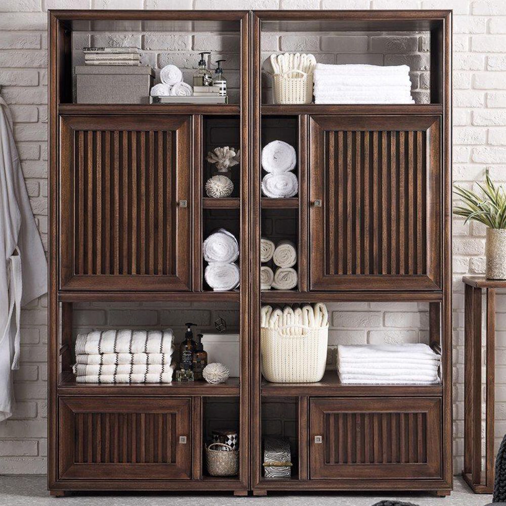 James Martin Athens 30" Double-Sided Bookcase Linen Cabinet in Mid Century Acacia, , large