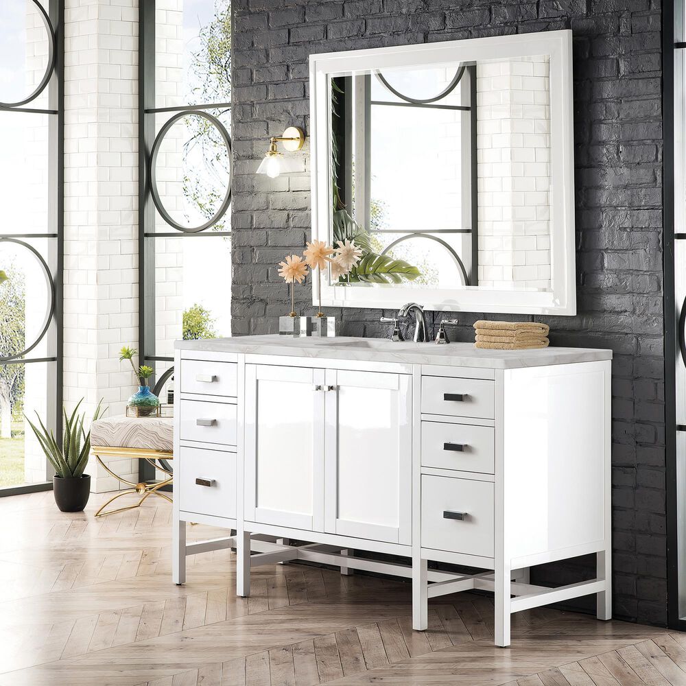 James Martin Vanities Addison 30&quot; Single Bathroom Vanity in Glossy White with 3 cm Victorian Silver Quartz Top and Rectangular Sink, , large