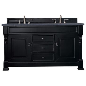 James Martin Brookfield 60" Double Bathroom Vanity in Antique Black with 3 cm Charcoal Soapstone Quartz Top and Rectangle Sink, , large