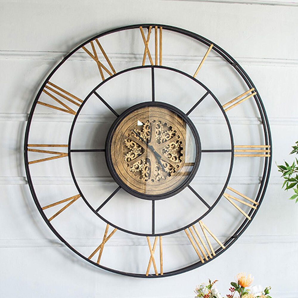 A&amp;B Home Wall Clock in Antique Black and Antique Gold, , large