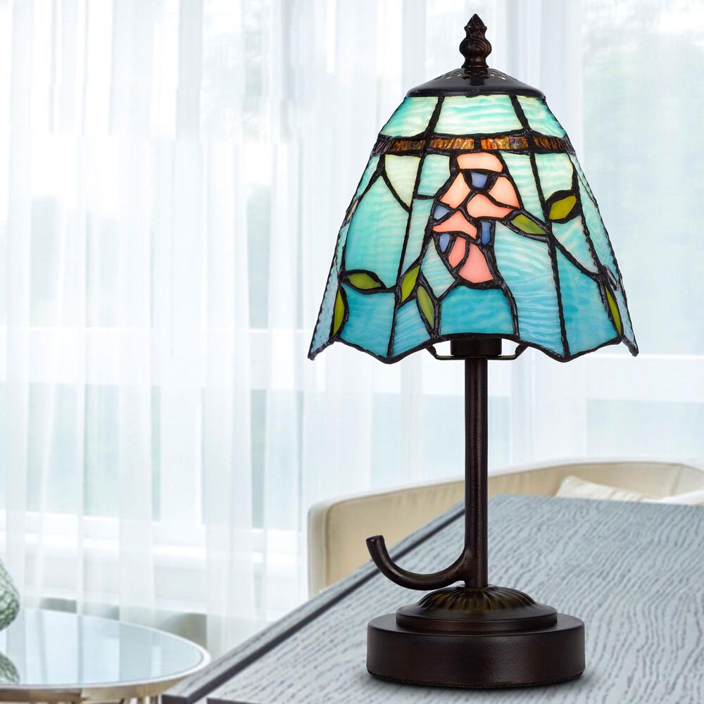 Cal Lighting 13" Tiffany Accent Lamp with Blue Shade in Dark Bronze, , large