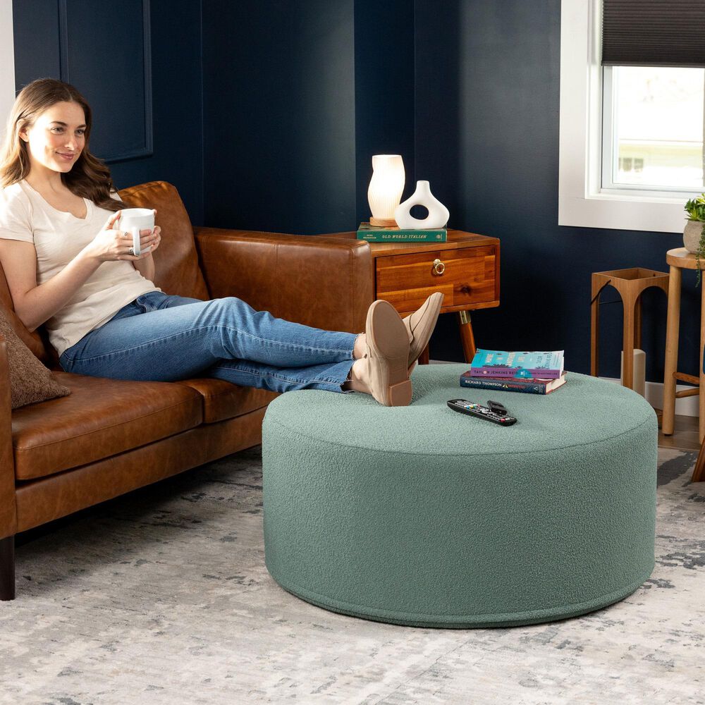 Jaxx Candler Boucle Fabric Ottoman in Green, , large