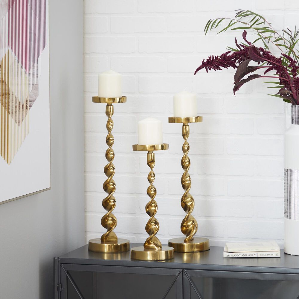 Maple and Jade Candle Holder in Polished Gold &#40;Set of 3&#41;, , large